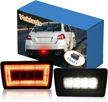 LED Rear Bumper Light Reflector Smoked Lens for Subaru WRX STi 2011-2021 Impreza 11-16 XV Crosstrek 13-17,3-In-1, Function as Red Daytime Running Light DRL & Brake Light &White Reverse Light