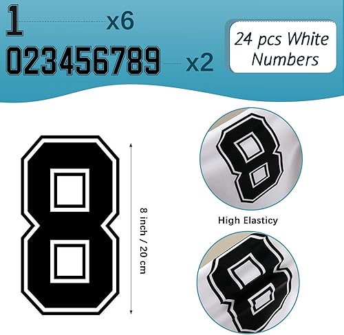 Miniatura 9 de 24 piezas de números de transferencia de calor de jersey 0 a 9 para uniforme de equipo, camiseta deportiva, fútbol, baloncesto, béisbol (blanco con