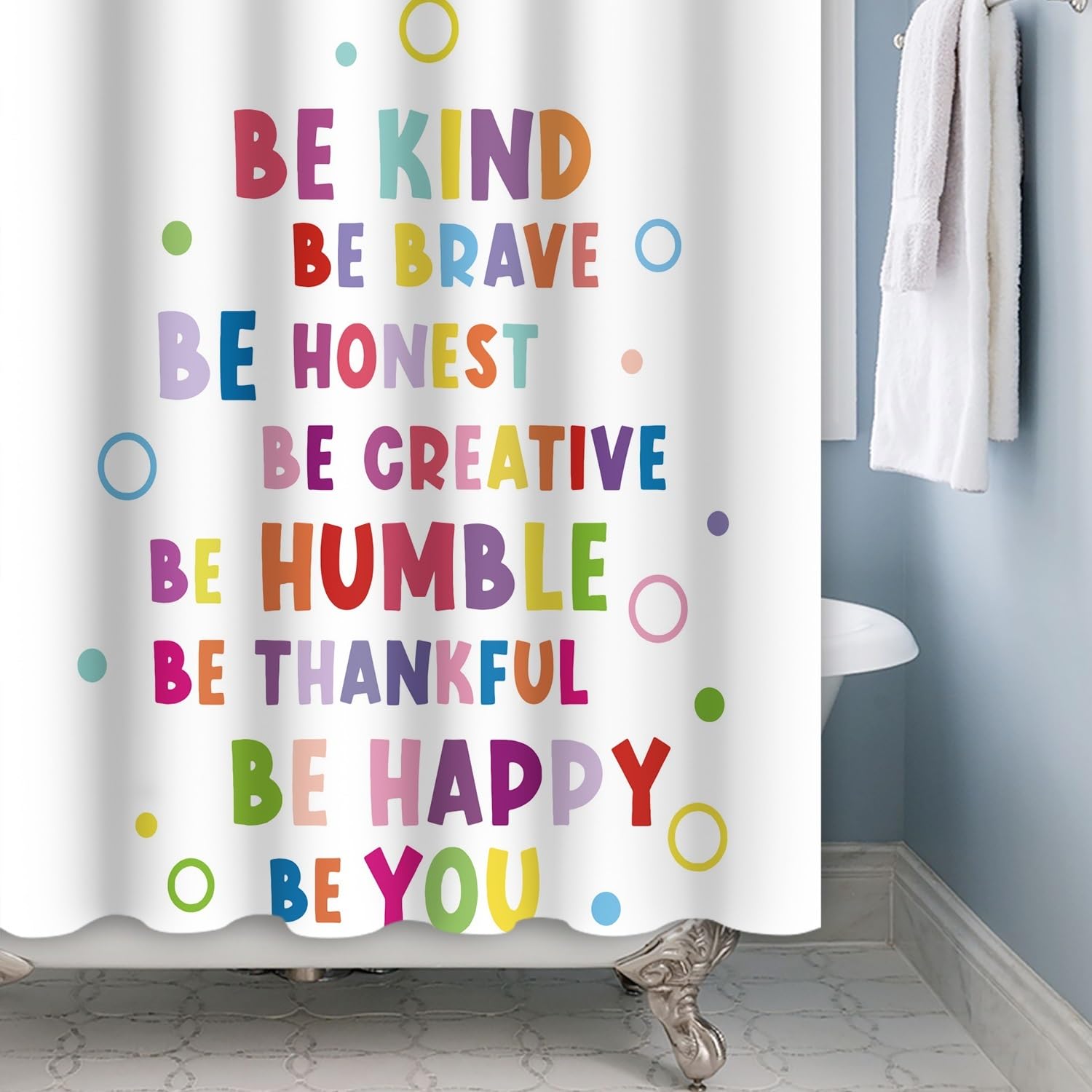 Xiaoterna White Shower Curtain Watercolor Interesting Motto Sentences Bathroom Curtain Colorful Character Circle Bubble Pattern Mould and Mildew Resistant Machine Washable Shower Curtains 180x180cm - Image 4