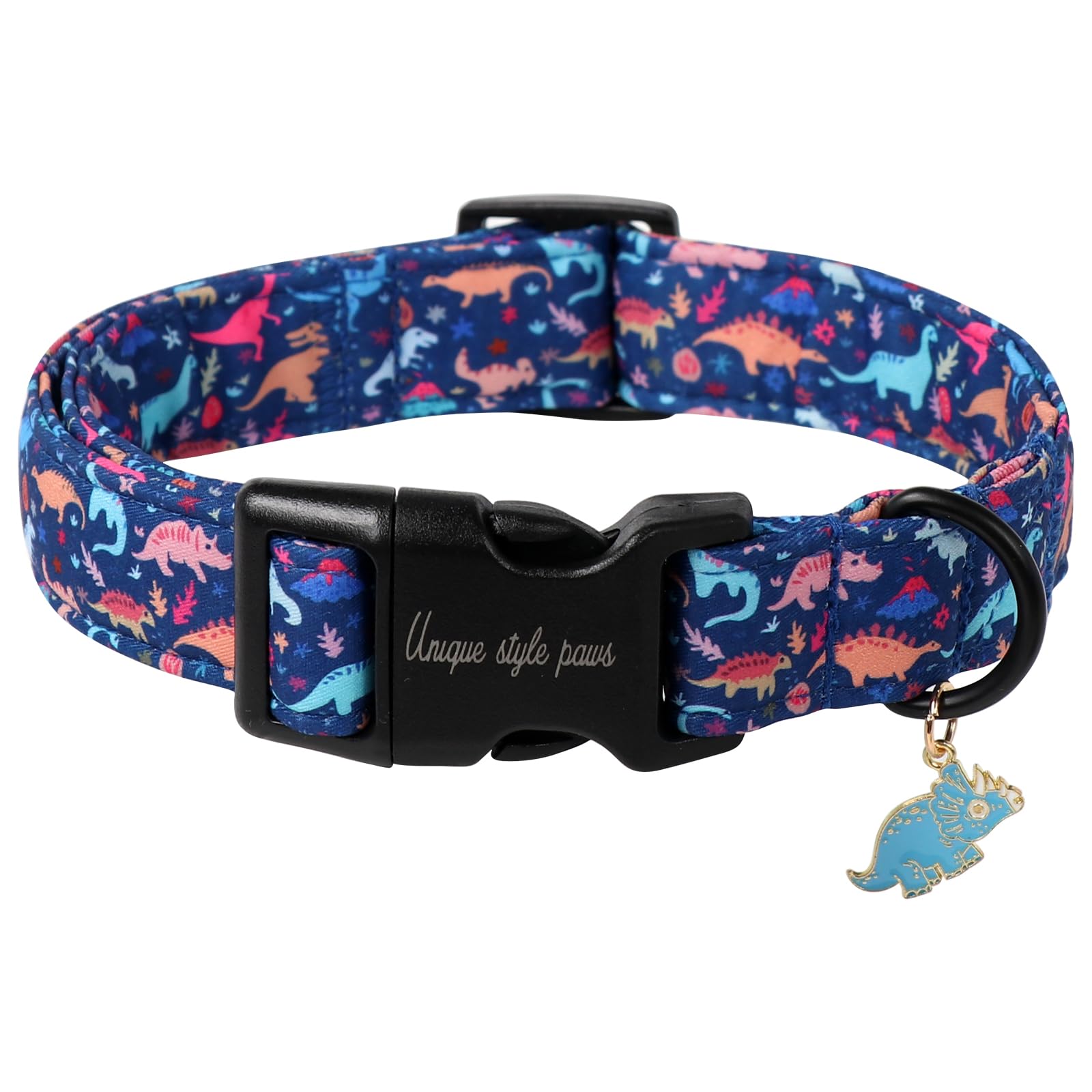 Unique style paws Dog Collar Plastic Buckle with Pendant Blue Dinosaur Park Puppy Collars for Small Medium Large Boys Girls Dogs