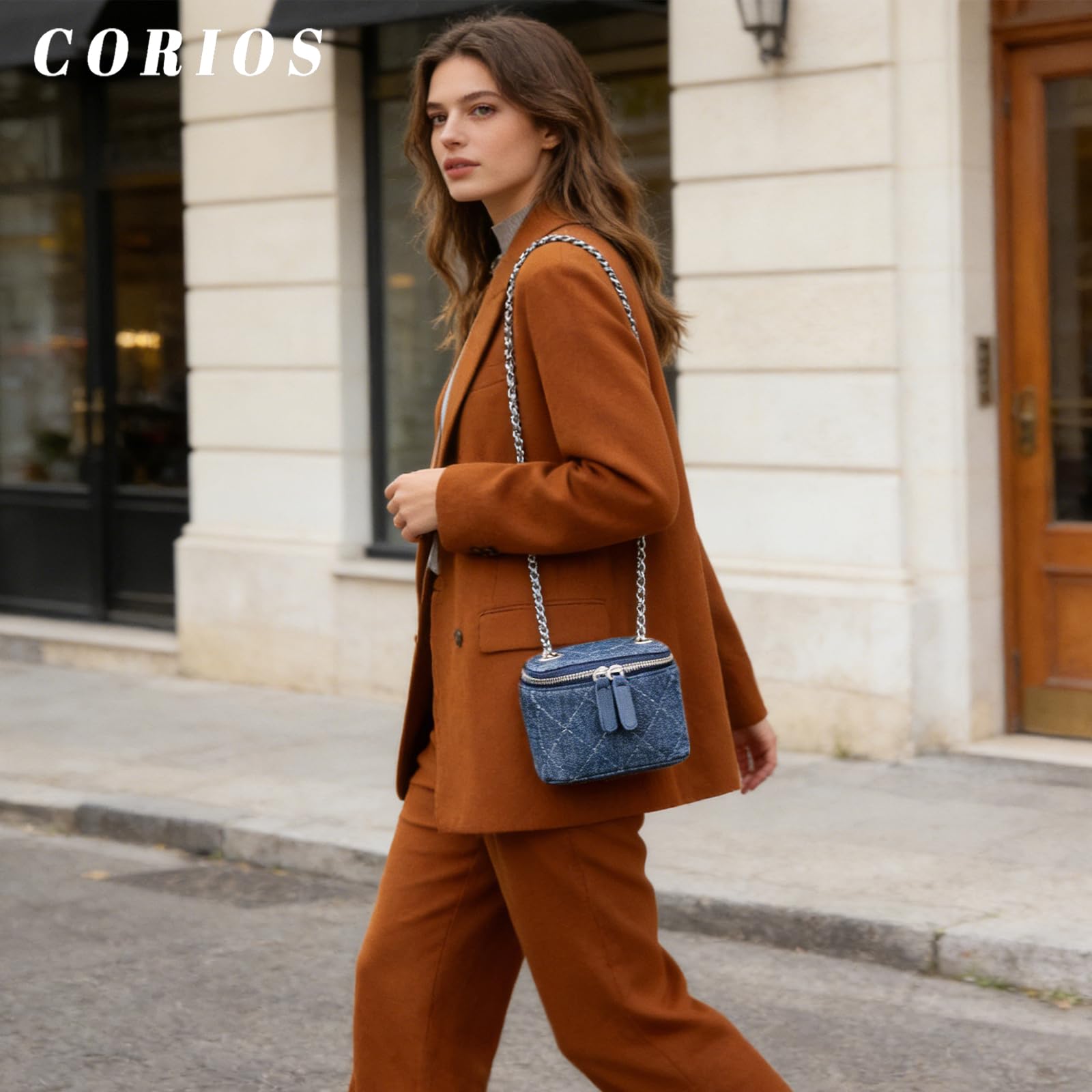 Bolso de Bandolera de Tejano Jean para Mujer Bolsos Vaqueros Mini Bolso Cuadrado Bolso de Mano con Diseño Acolchado Bolso de Hombro de Mezclilla Retro Tote Bolsa de Cubo con Cadena Azul Oscuro