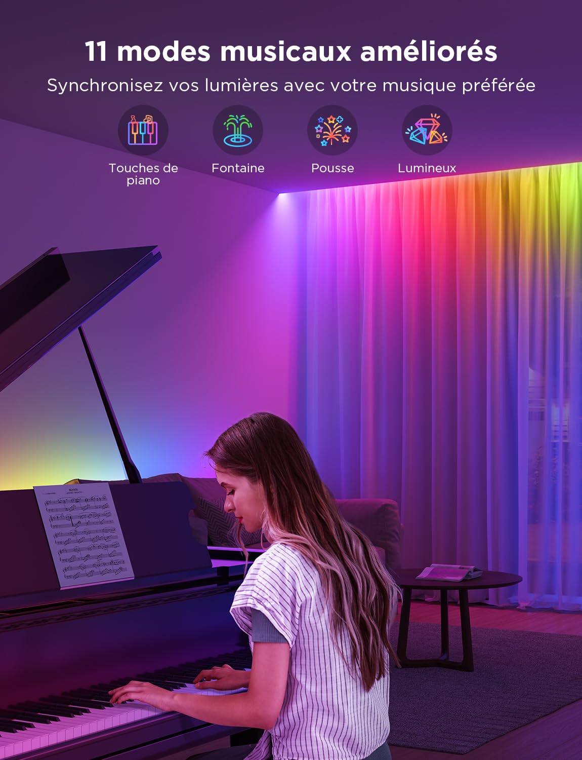 Govee Ruban LED 5M, RGBIC Bande LED avec Contrôle de Segment, Synchronisation Musicale, 64 Modes Scène, Contrôlable via APP, Changement de Couleur, pour la Maison et la Chambre
