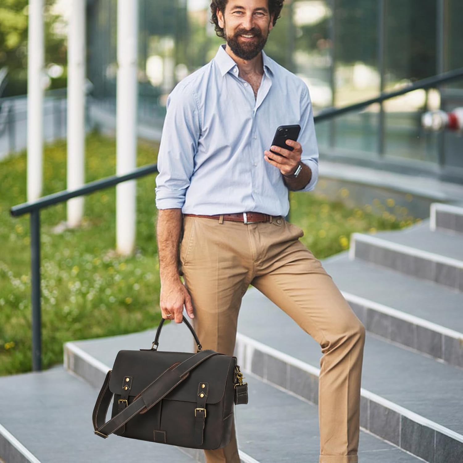 15.6 Inch Leather briefcases Laptop Messenger Shoulder Bags for Men and Women Vintage Satchel Bag for Work, Travel