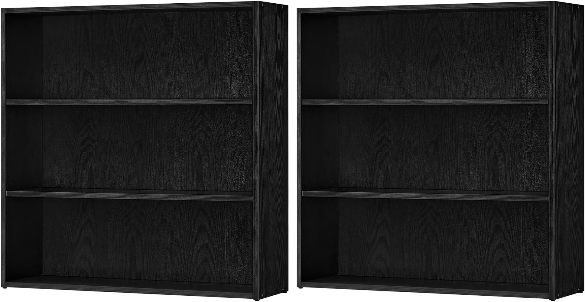 Set of 2 Bookshelves, 31.5 Inches Wide, 3-Tier Open Bookcases with Adjustable Storage Shelves, Floor Standing Units, Ebony Black ULBC173T56-2