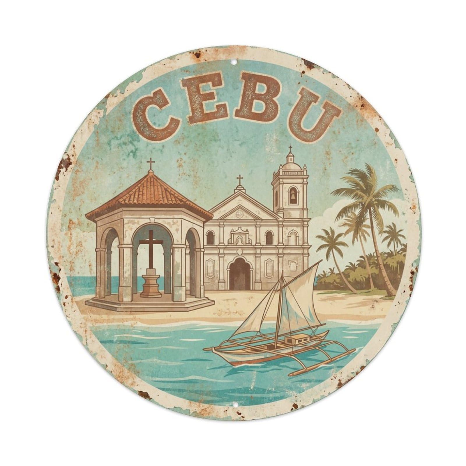 Travel Vintage Philippines Cebu Metal Tin Sign