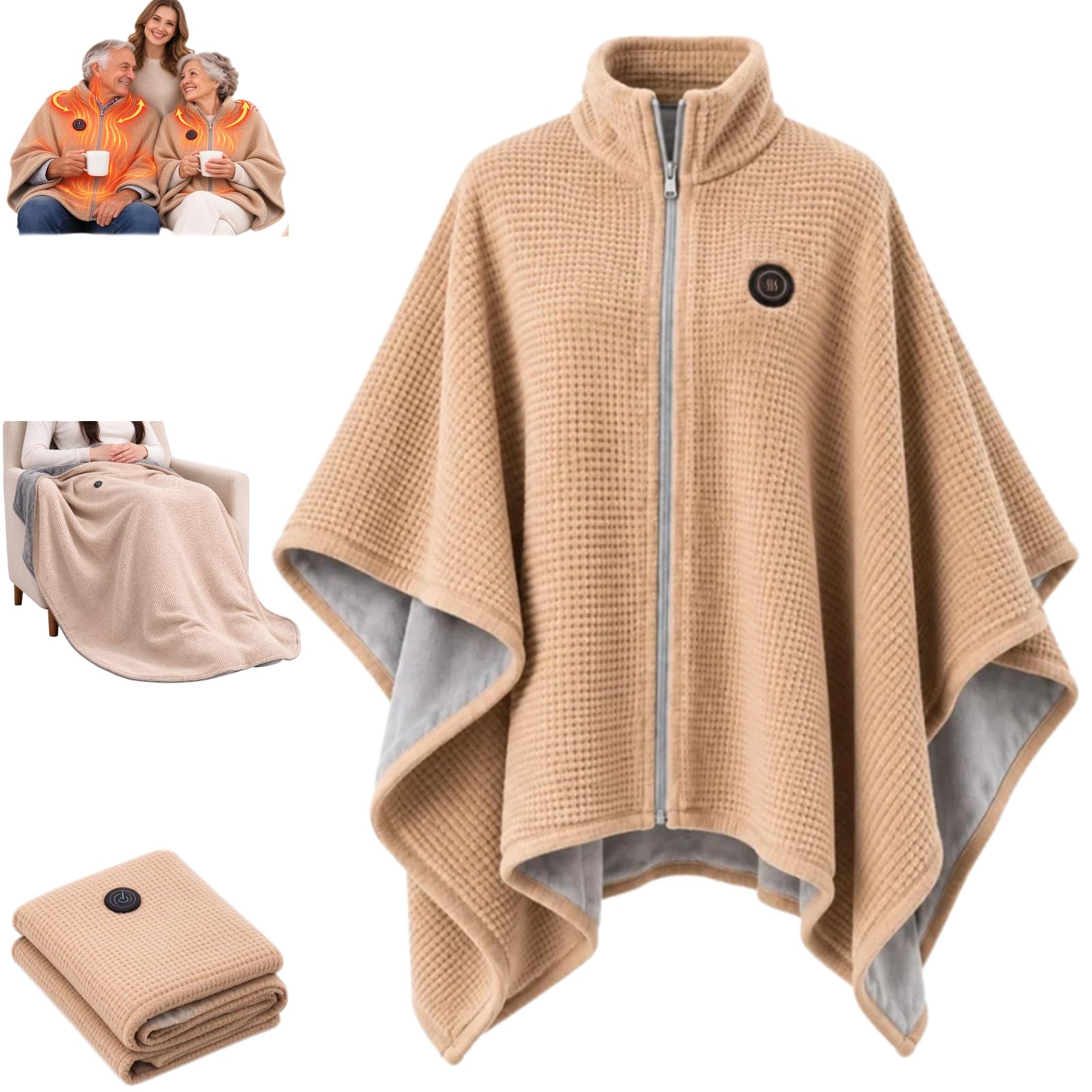 Heated Shawl Wearable Electric Blanket Zipper Heated Blanket Throw Cordless — image 1