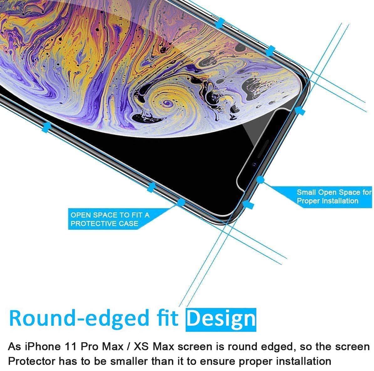 NEW'C 2 sztuki Szkło dla iPhone XS Max, iPhone 11 Pro Max (6.5 Cala) Hartowane i Folia Ochronna Ochraniacz Ekranu - Bez pęcherzyków powietrza, odporność na zarysowania