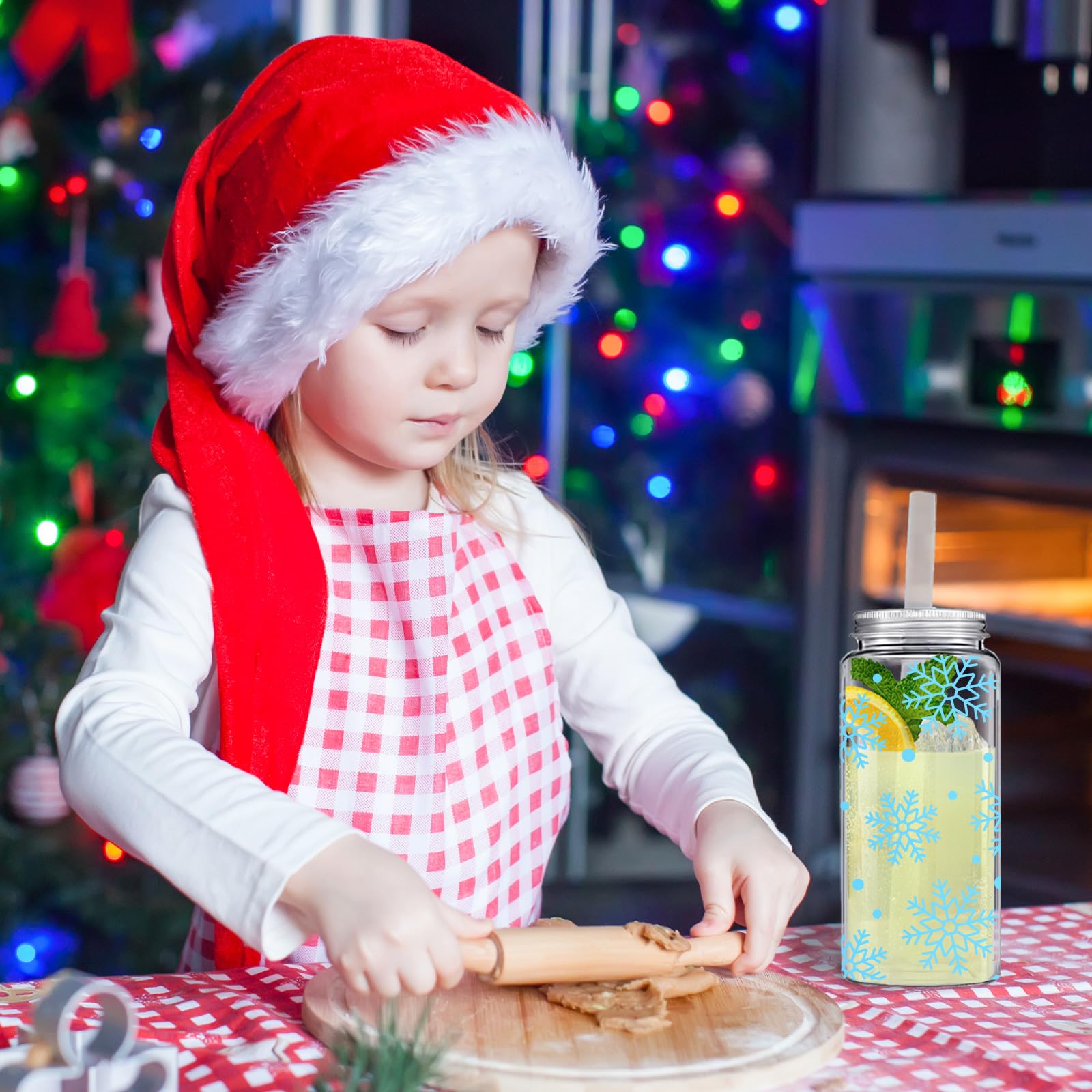Whaline 20 bicchieri di plastica con fiocco di neve blu invernale con coperchi e cannucce, riutilizzabili, per feste di Natale, forniture per feste di Natale
