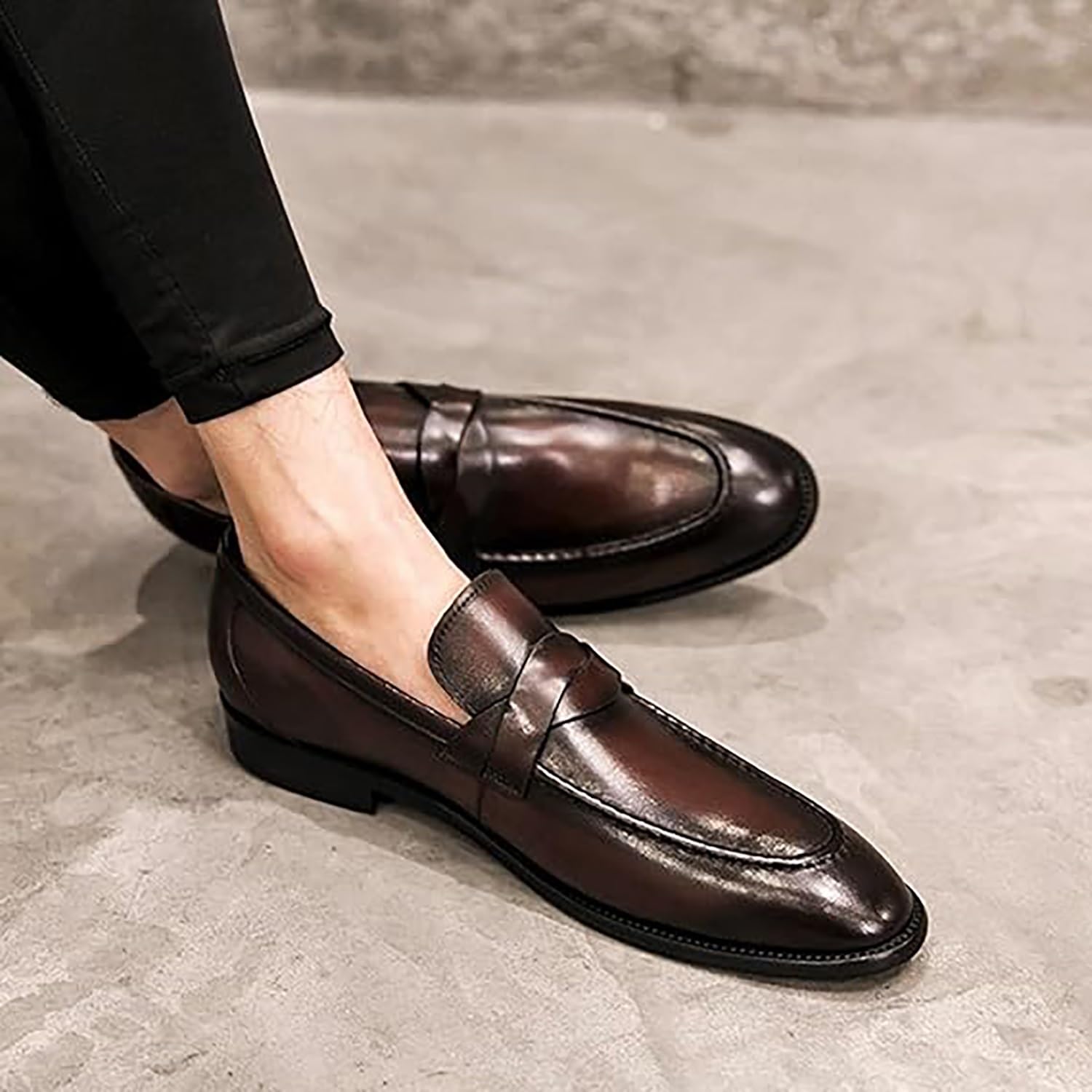 Mocasines de piel sintética con cordones for hombre, zapatos de vestir con punta puntiaguda y tacón plano for negocios, oficina y ropa informal.