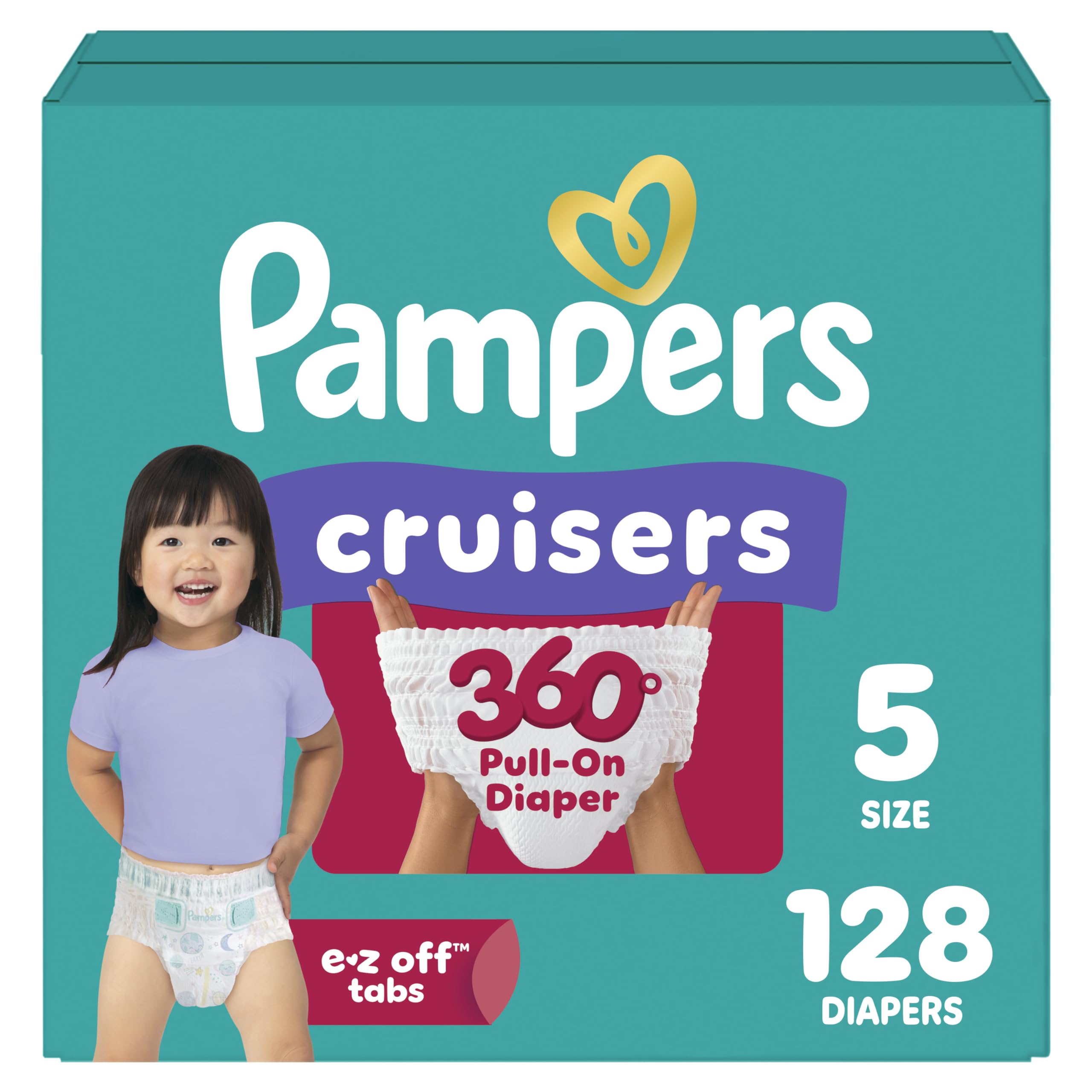Diapers - Cruisers 360 - Size 5, 128 Count, Babyproof up to 100% Leakproof Pull-On Diaper