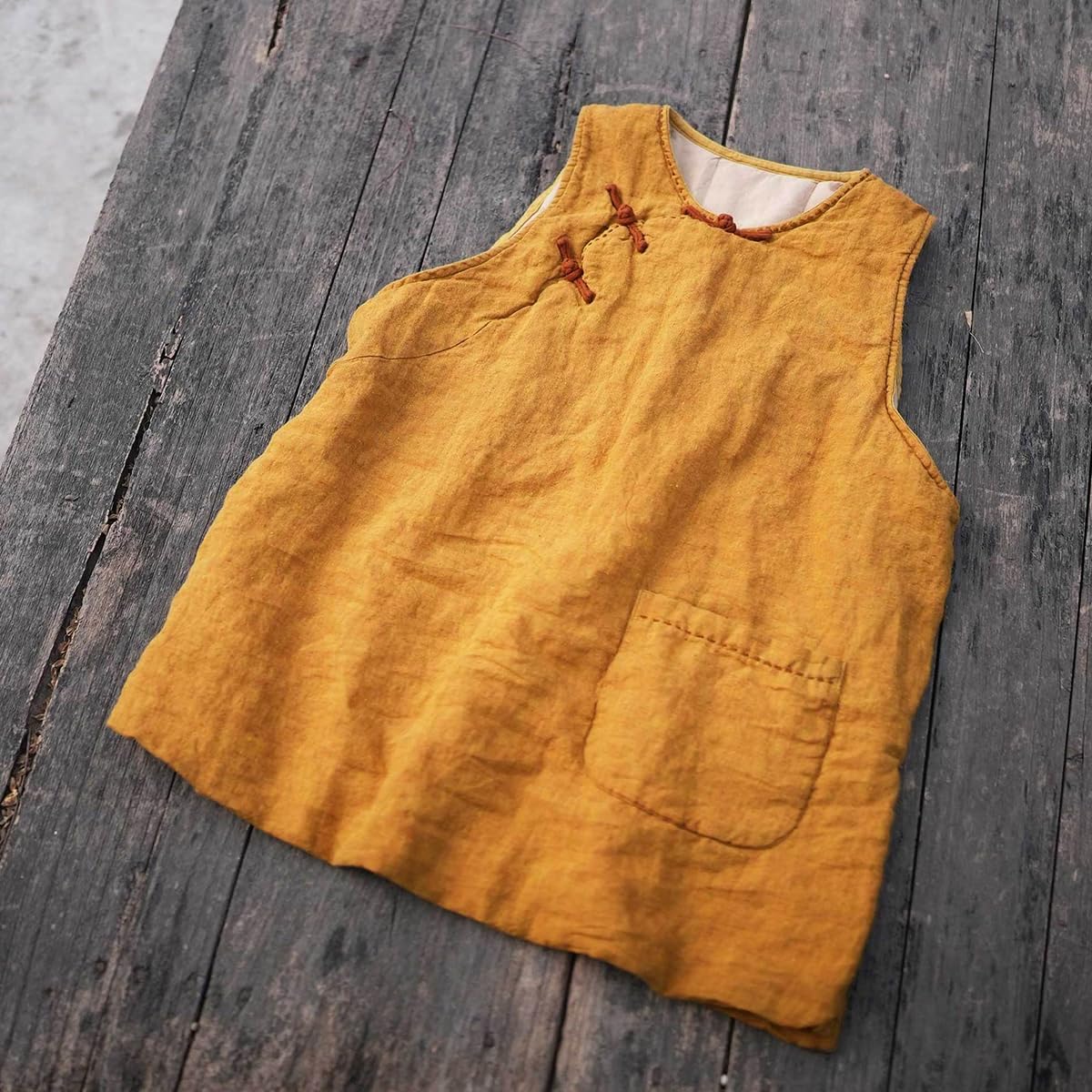 NFYM Women's Chinese Style Elegant Quilted Vest Handmade Woven Linen Sleeveless Jacket with Pocket