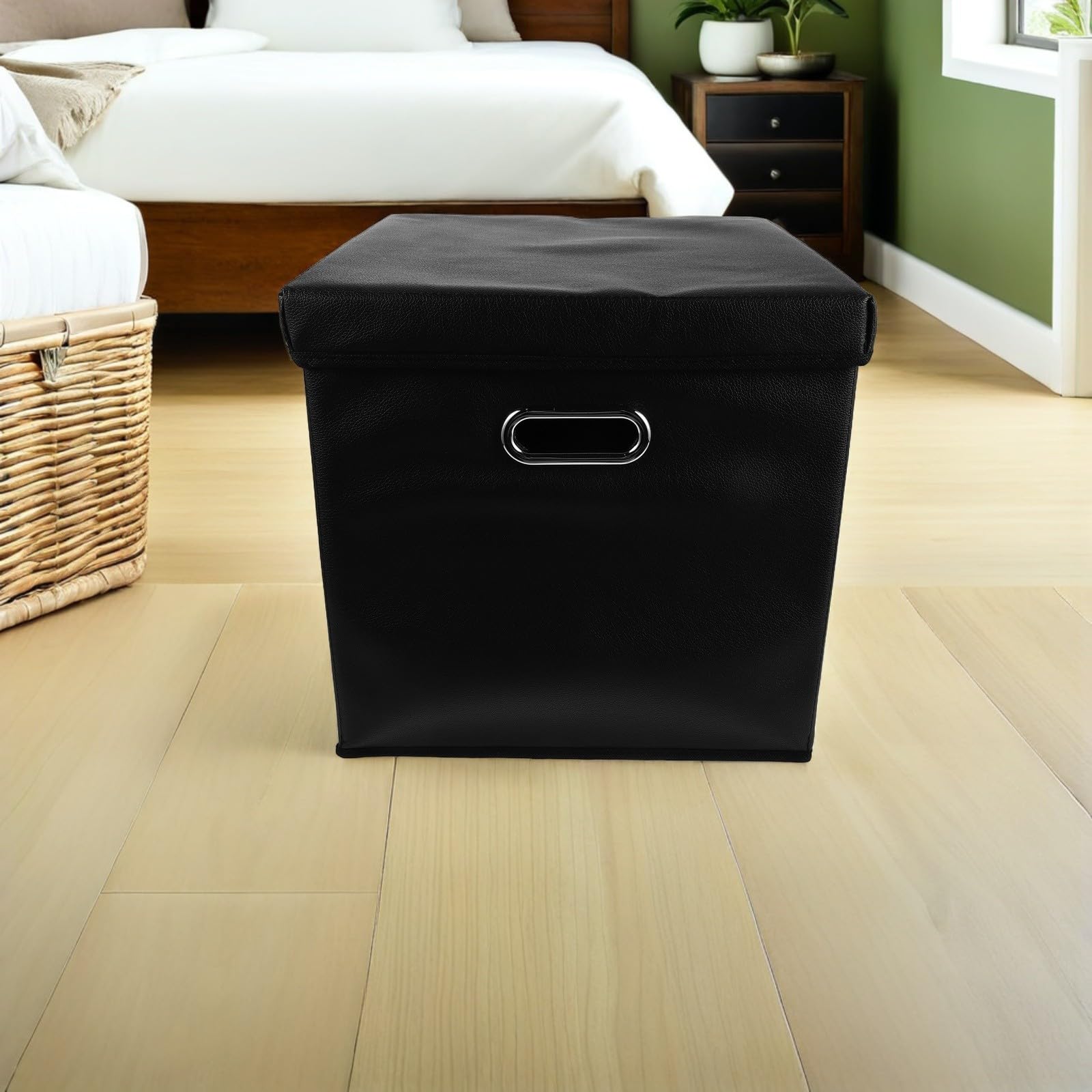 Uonlytech Porta Dischi Vinile Nero con Manico Resistente All'acqua in Pu e Lega, Contenitore Portatile per Album Vinile, Organizer Compatto per Raccolta Musicale