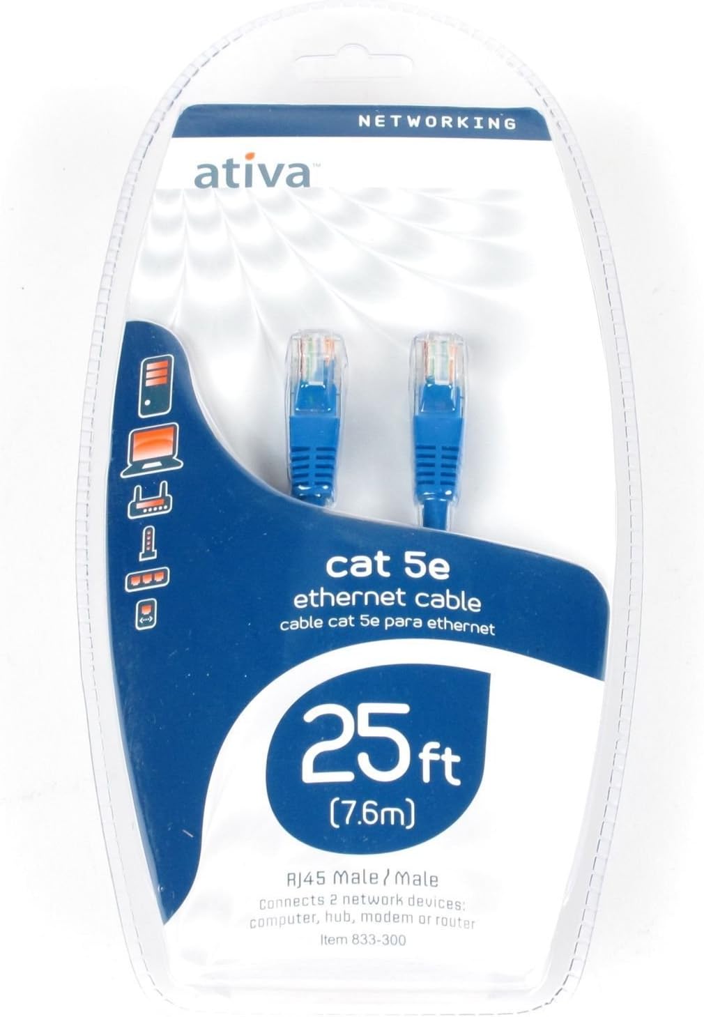 Ativa 25' Networking Cat 5e Ethernet Patch Cable, Blue