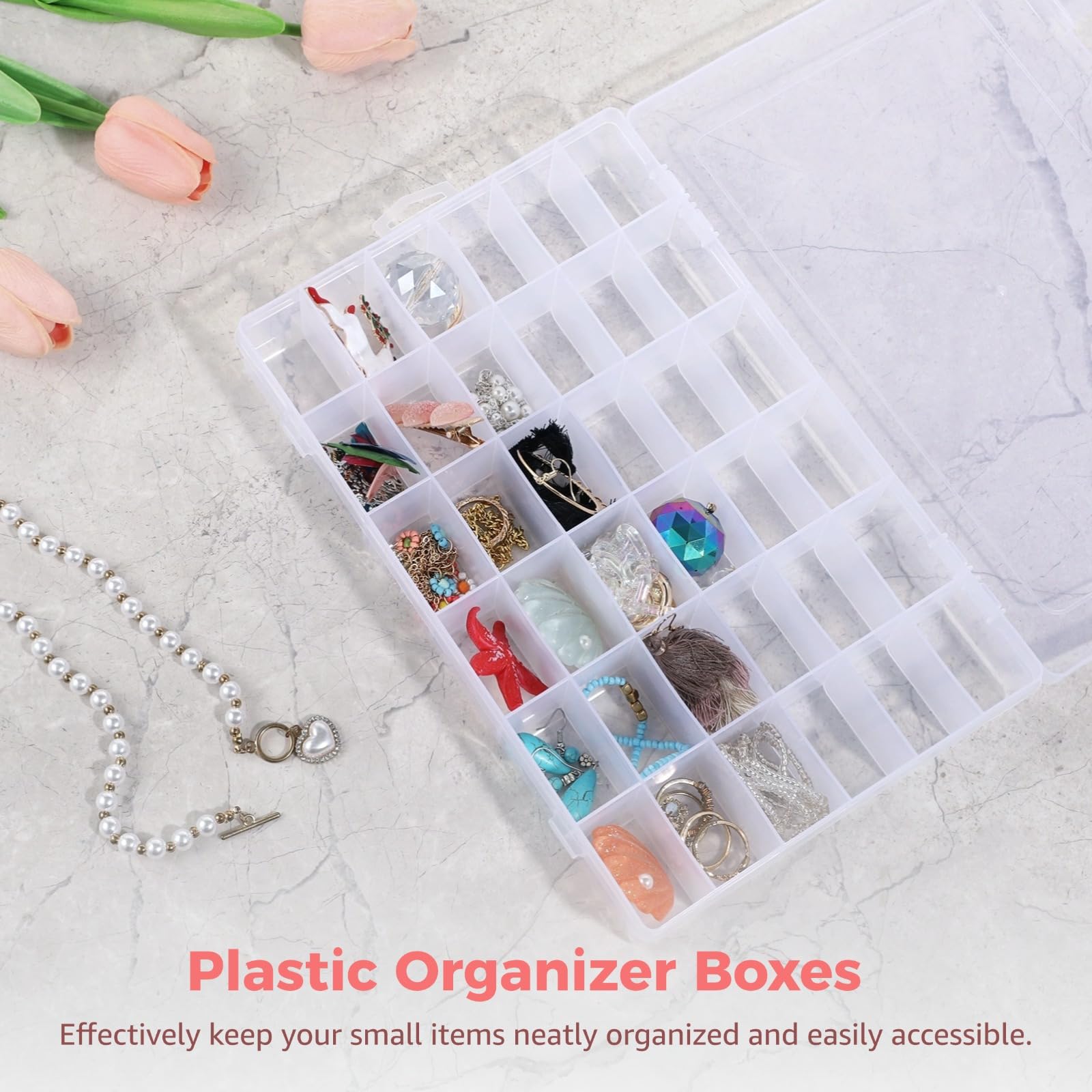 Confezione da 4 organizer in plastica con 36 scomparti, impermeabili, trasparenti, per gioielli, perline, attrezzatura da pesca e piccole parti