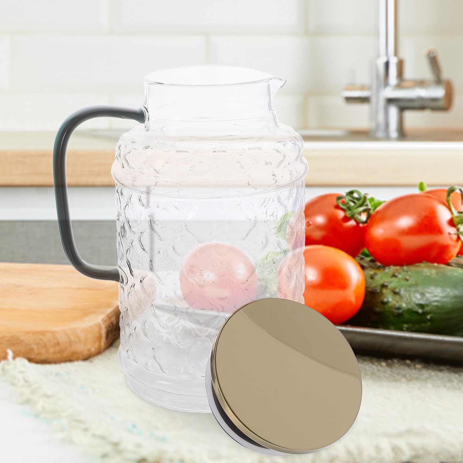 Jarra de Vidrio Tapa 3L para Agua Fría, Boca Ancha para Fácil Llenado y Limpieza, Adecuado para Reuniones y Eventos