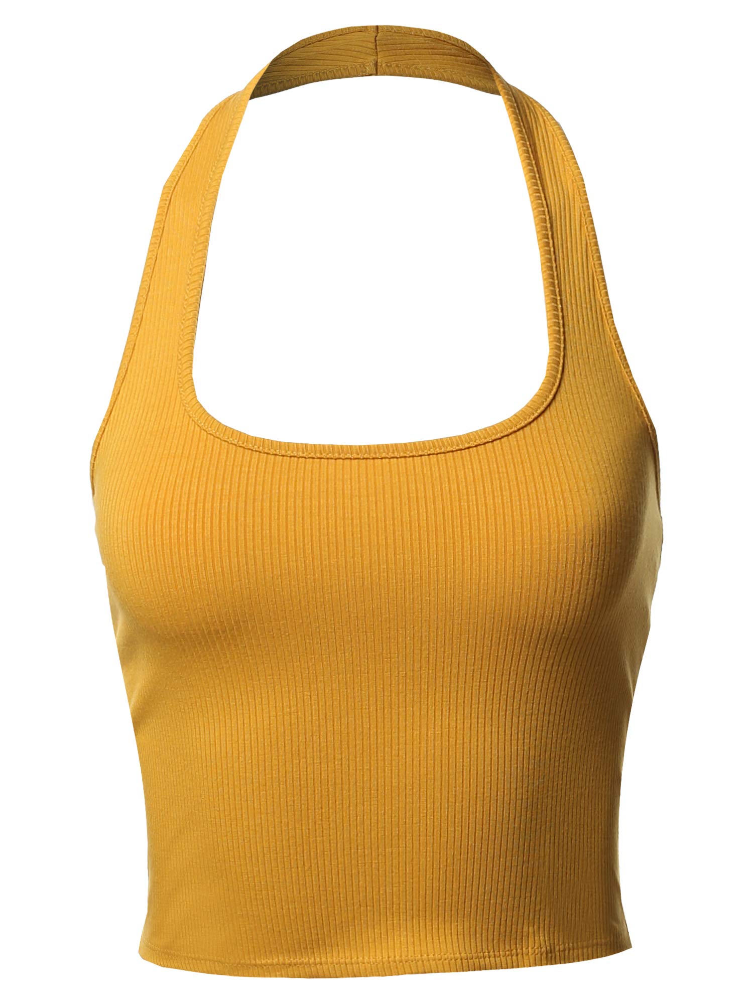 Women's Solid High Neck Racer-Back Cotton Spandex Crop Top