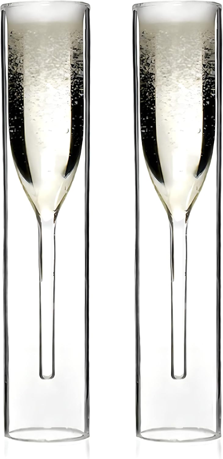 2 * 110ml 3.8oz Double Wall Champagne Cocktail Wine Glasses, Lead