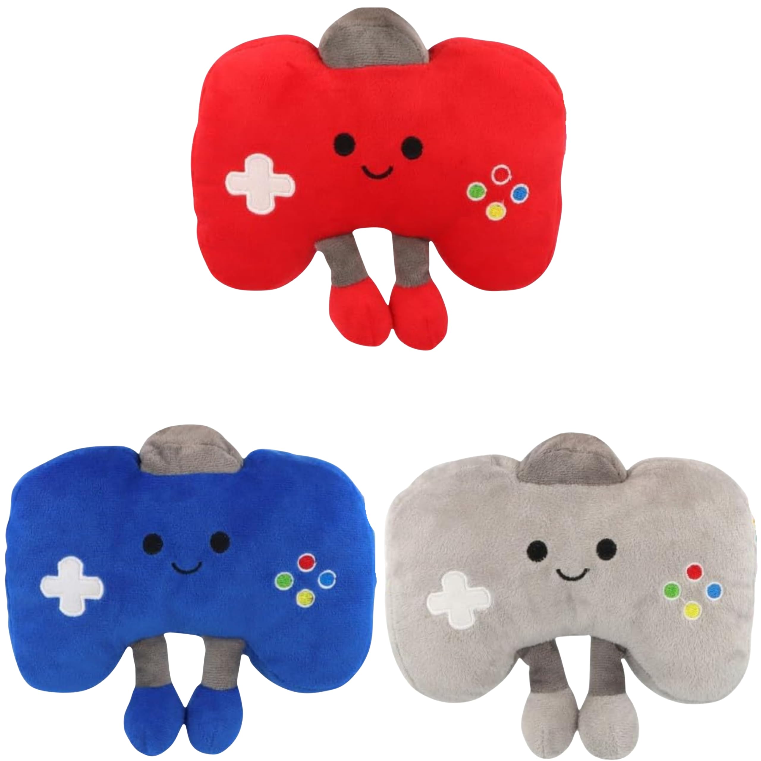 SRV Hub 3 Pack Game Controller Plush Set, Blue Grey & Red Gaming Plush Toys, Soft Stuffed Gamer Cushion Collection for Kids Ages 3+