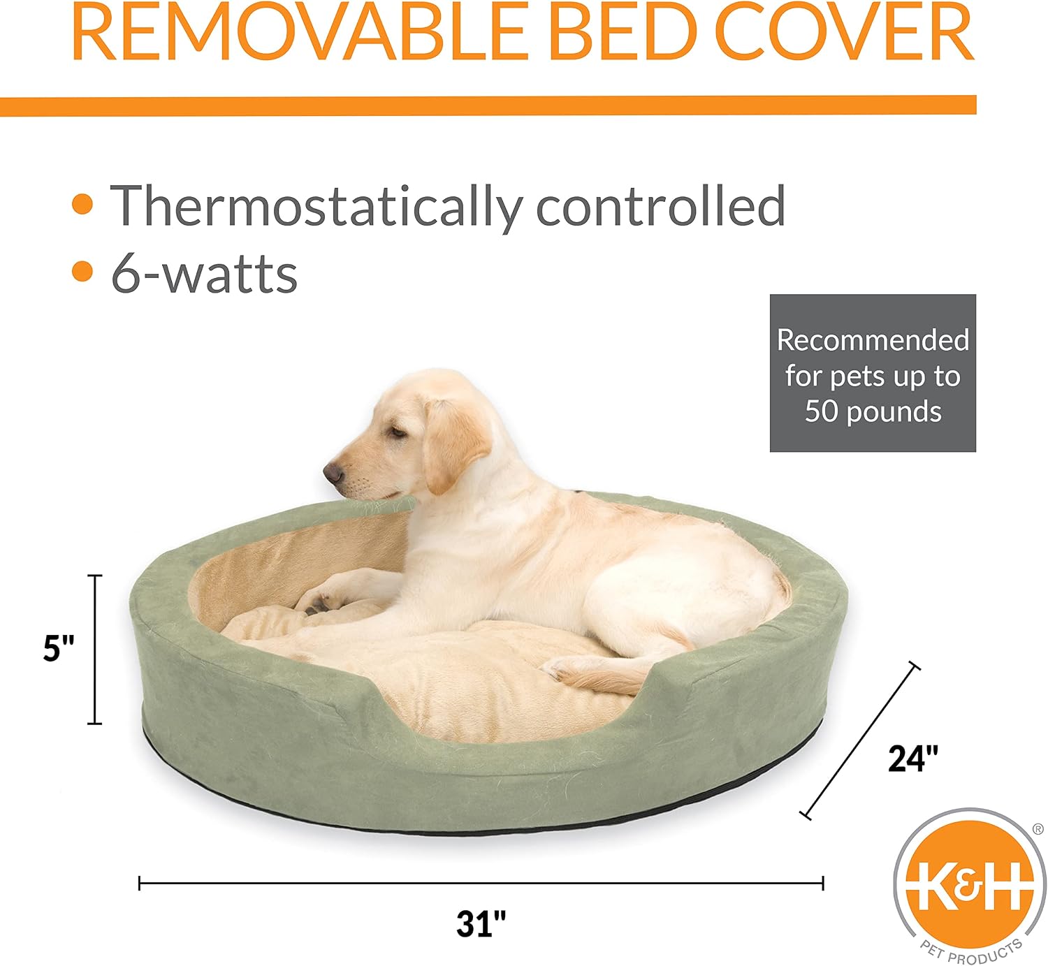 K&H Pet Products Thermo-Snuggly Sleeper Heated Pet Bed Large 31 X 24 X 5 Inches Sage/Tan