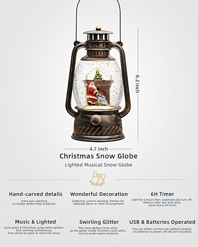 Miniatura 3 de Globo de nieve para decoración de Navidad para interiores, globo de nieve de Navidad, escena de Papá Noel brillante, forro USB/funciona con pilas,