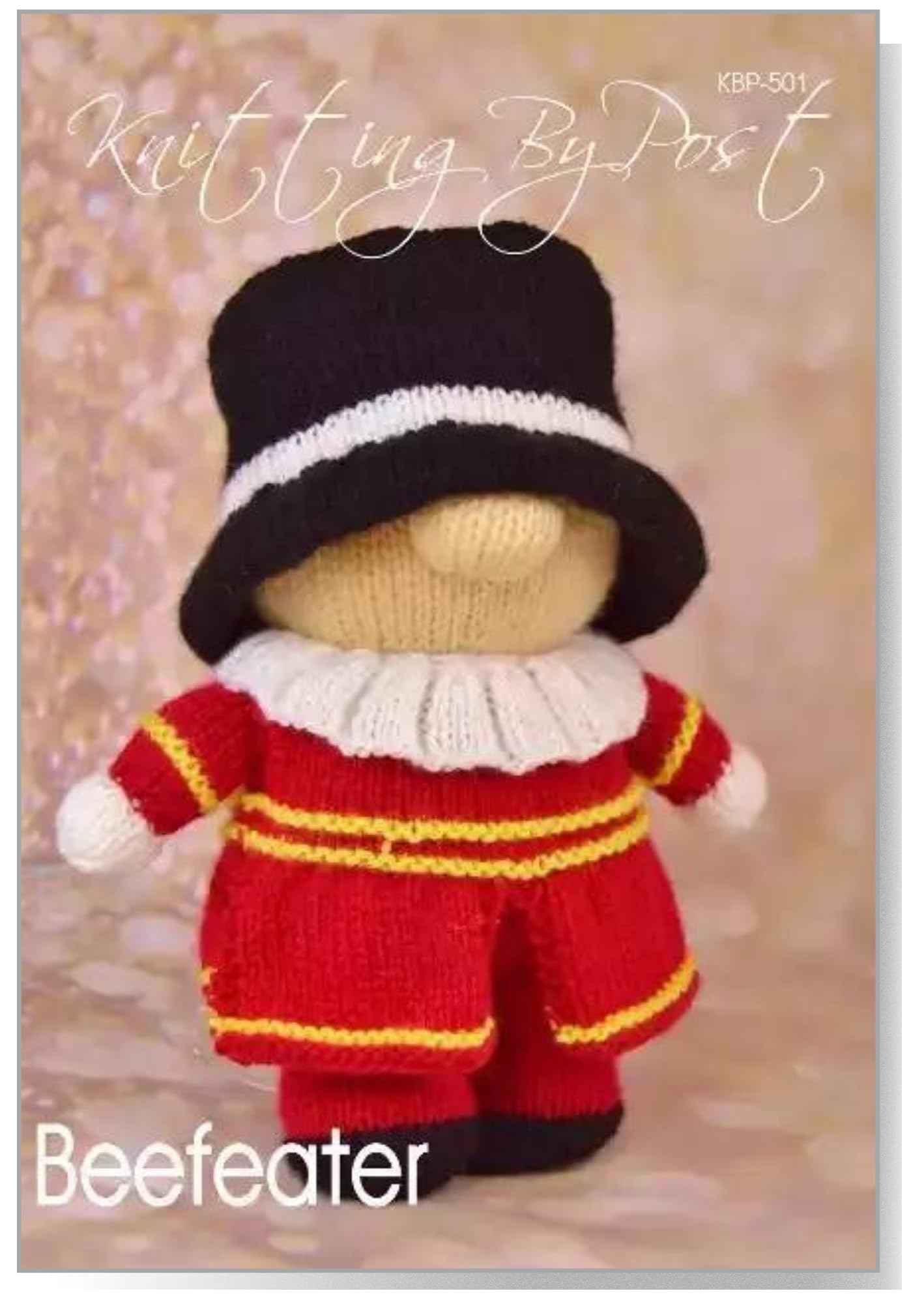 Knitting By Post Black, Cream, Red, White, Yellow Knitting Pattern Leaflet For Beefeater From Doll Soft Toy A5 Leaflet