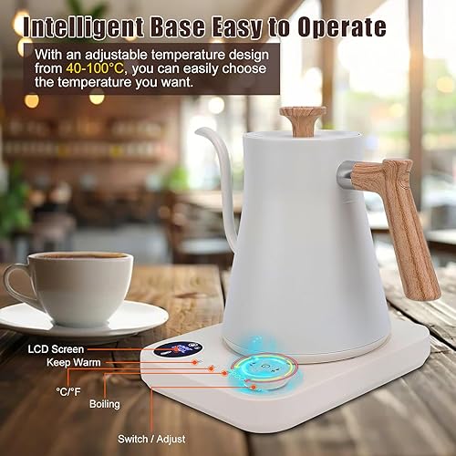 Miniatura 3 de Hervidor eléctrico de cuello de cisne para verter sobre cafété, hervidores eléctricos de calentamiento rápido de 1200 W 0.9 L con interior de acero