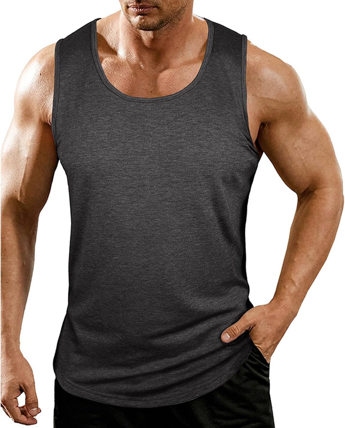 Mens Workout Tank Tops Sleeveless Muscle Shirts Gym Athletic Running T Shirt Slim Fit Solid Color Shirts for Daily