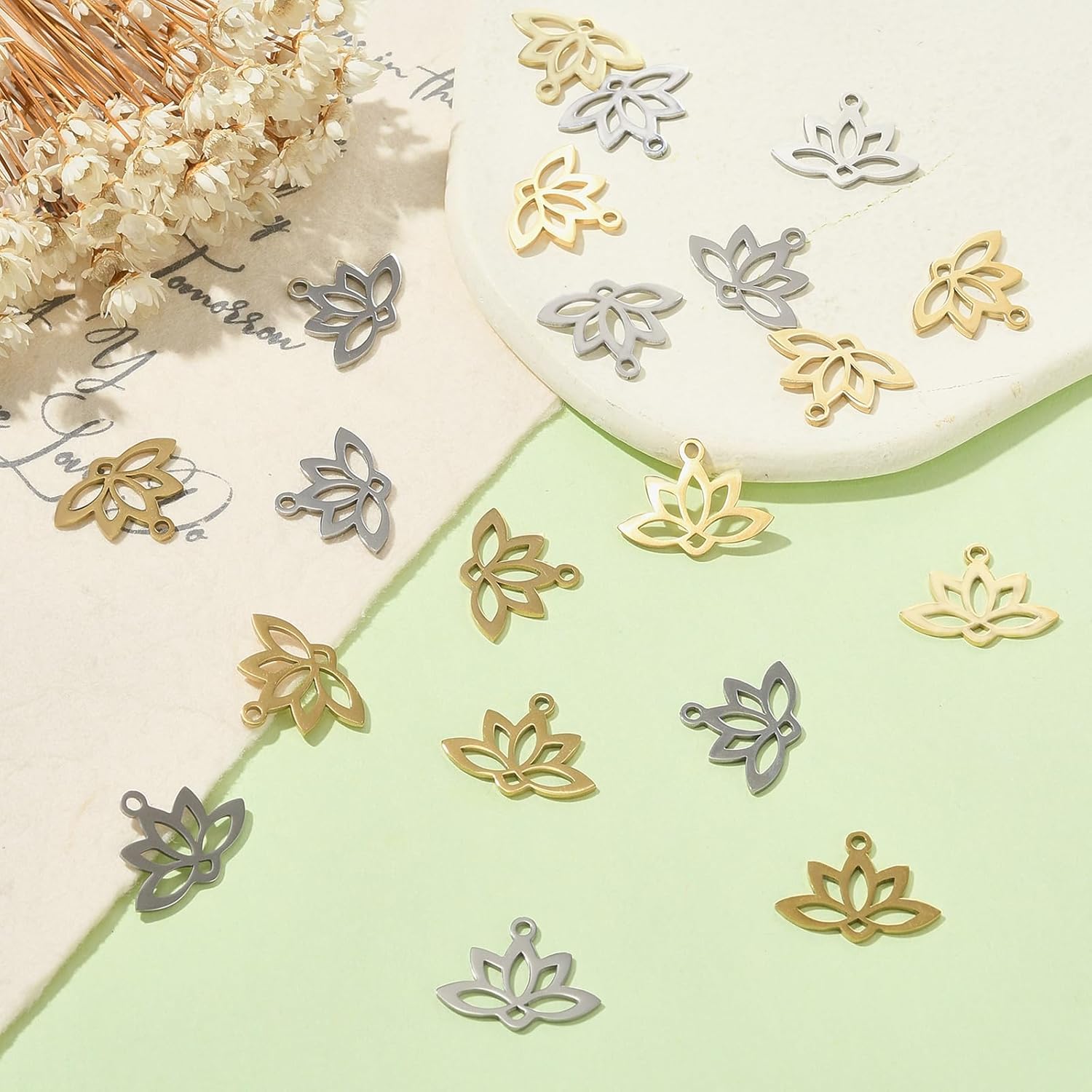 30 Pcs Stainless Steel Lotus Charm Pendants Yoga Lotus Flower Hollow CharmsMetal Charms for Jewelry Necklace Bracelet Earrings Making DIY Crafts Supplies - Image 3