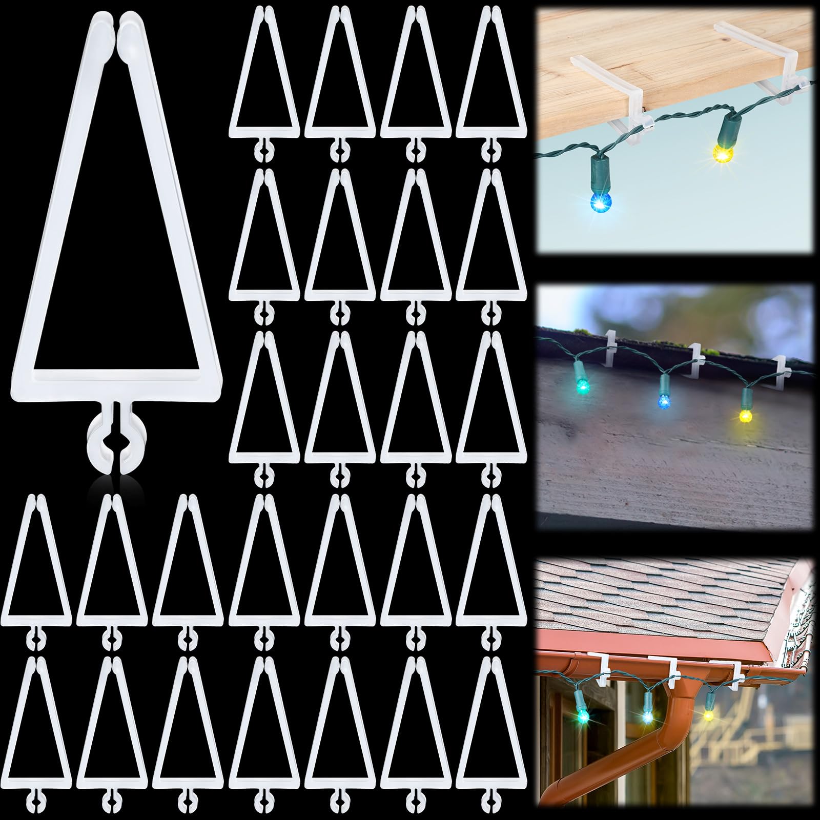 Yousoontic 25 Pcs Christmas Light Clips, Gutter Light Clips Plastic Fascia Boards Hanger for Clay Tile Roof Christmas Party Decoration Roof Gutter Fence Eave