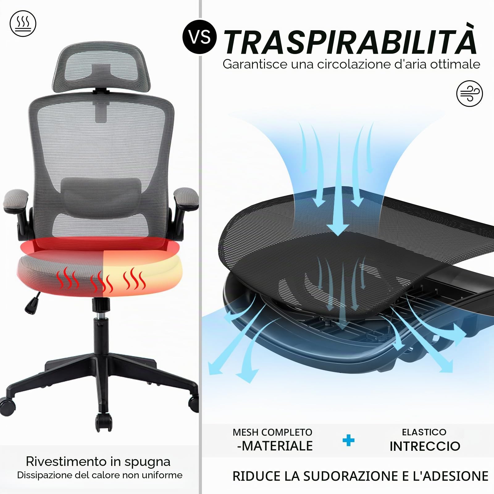 JOYFLY Sedia Ufficio Ergonomica con Sedile Regolabile, Sedia da Ufficio con Supporto Lombare, Sedie Ufficio, Sedia Scrivania Poltrona Ufficio, adulti, 150 kg, Sedia PC (Nero)