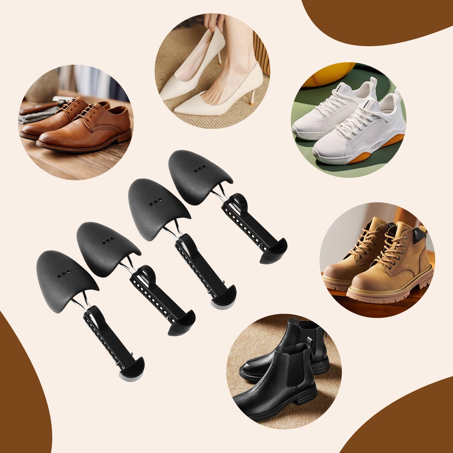 2 Pares de Hormas para Zapatos, Ensanchador de Zapatos Ajustable de 25 cm A 30 cm, Soporte Moldeador de Zapatillas de Deporte de Plástico de Hierro Negro, Soporte para Botas para Hombres y Mujeres