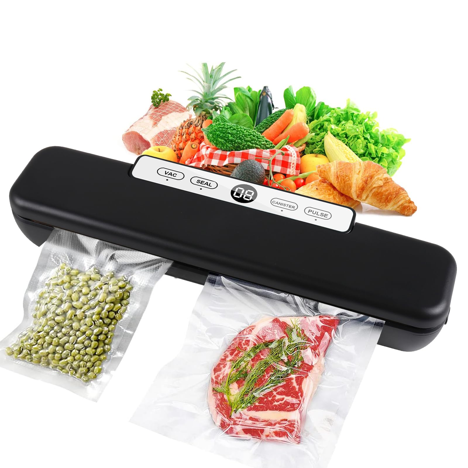 Vacuum Sealer & Vacuum Sealer, Food Stay Fresh Vacuumed up to 8x Longer Stable Weld Seam, Includes 10 Professional Foil Bags