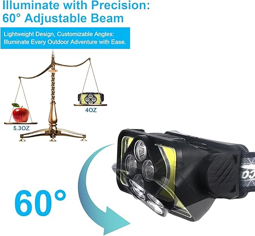 Miniatura 7 de Linterna de faro delantero, 1500 lúmenes, linterna LED brillante recargable con luz blanca y roja, lámpara frontal con sensor de movimiento,