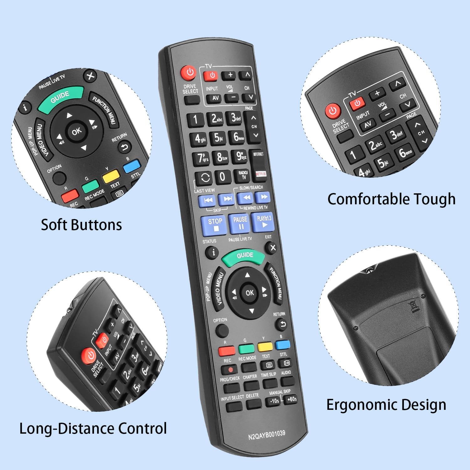 VINABTY N2QAYB001046 N2QAYB000759 Compatibile con telecomando per Panasonic registratore Blu-ray DMR-BCT750 DMR-BWT750 DMR-BWT735 DMR-BCT950 DMR-BWT720 DMR-BST750 DMR-BCT850 DMR-BST720 DMR-BST720