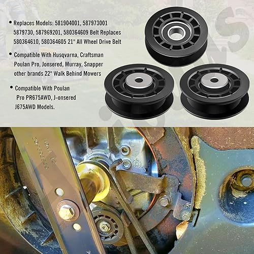 Miniatura 2 de (2) 587973001 (1) 587969201 poleas - 580364609 Kit de correa y poleas compatible con Husqvarna AWD kit de reparación de correa, para Husqvarna L