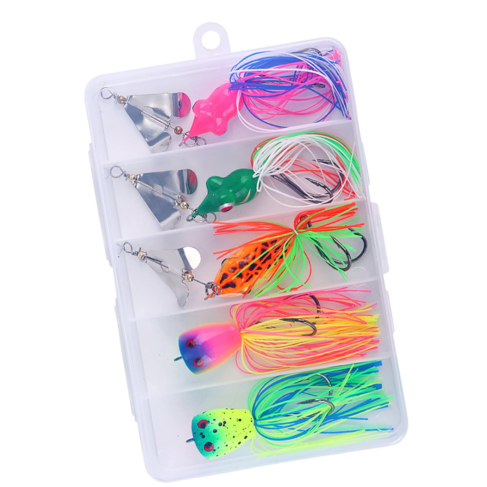 CUNZJIA 5Pcs Rotating Fishing Lures Spinner Baits with Hook Hard Frogs Lures Crankbaits Fishing Lure for Freshwater and Saltwate