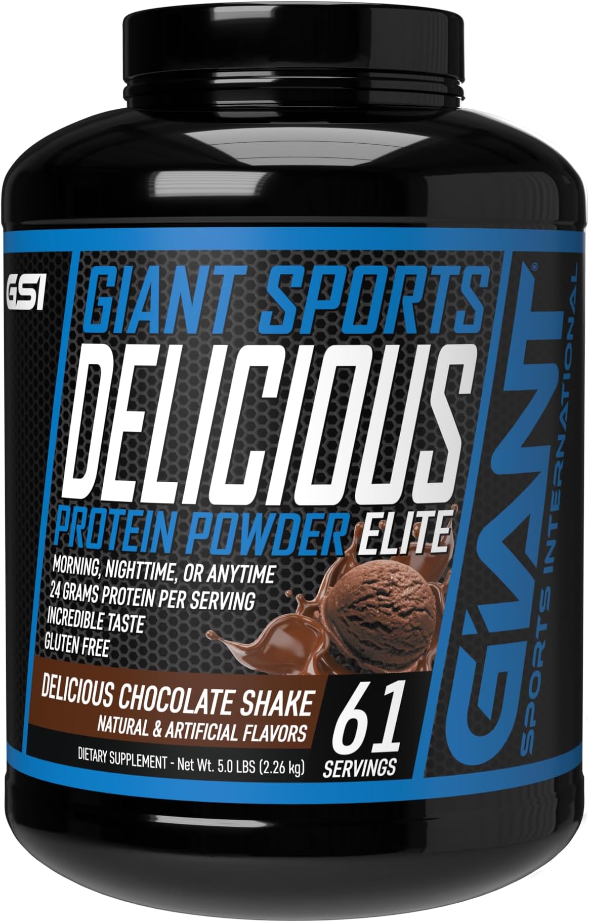 Giant Sports Delicious Elite, 24g of Whey Protein Powder Chocolate Shake with Muscle Building Amino Acids, 5 lb