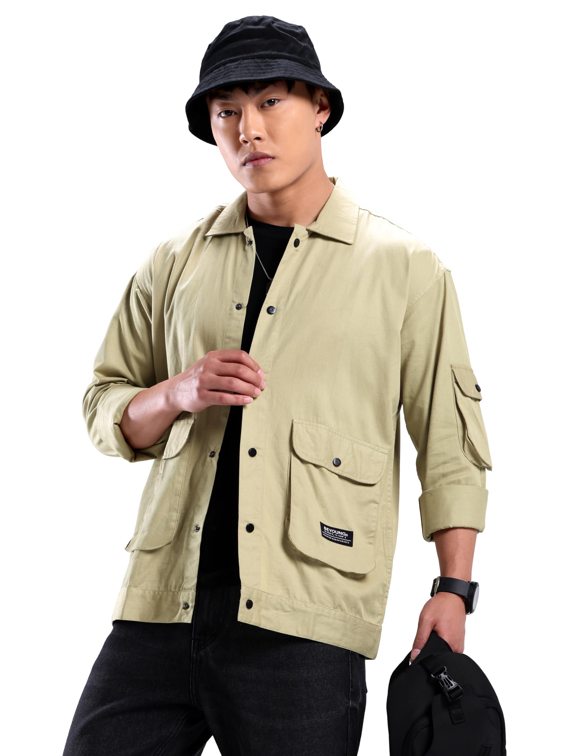 BEYOUNG Beige Utility Pockets Shirt for Men