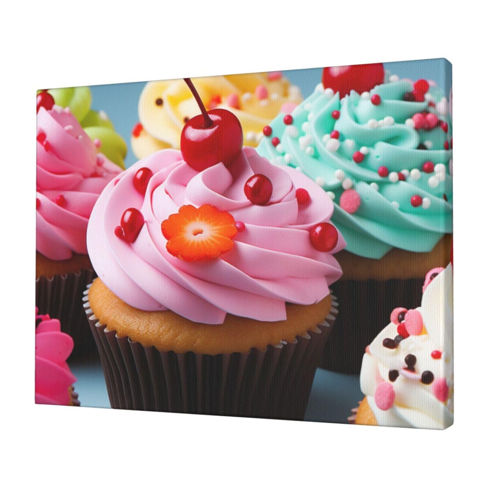 KLOPH Cupcake Canvas Wall Art for Living Room 12"x16" Modern Artwork Painting for Bathroom Hanging Canvas Prints Aesthetic Wallart for Bedroom Kitchen Office Wall Decor