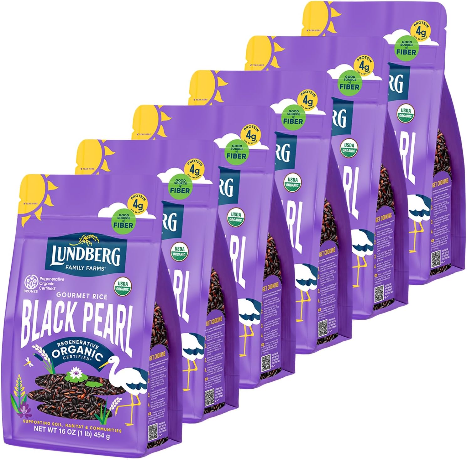 Lundberg Black Pearl Rice, Regenerative Organic Certified, 6-Pack – Full-Bodied Black Rice, Responsibly Grown in California, 16 Oz Ea