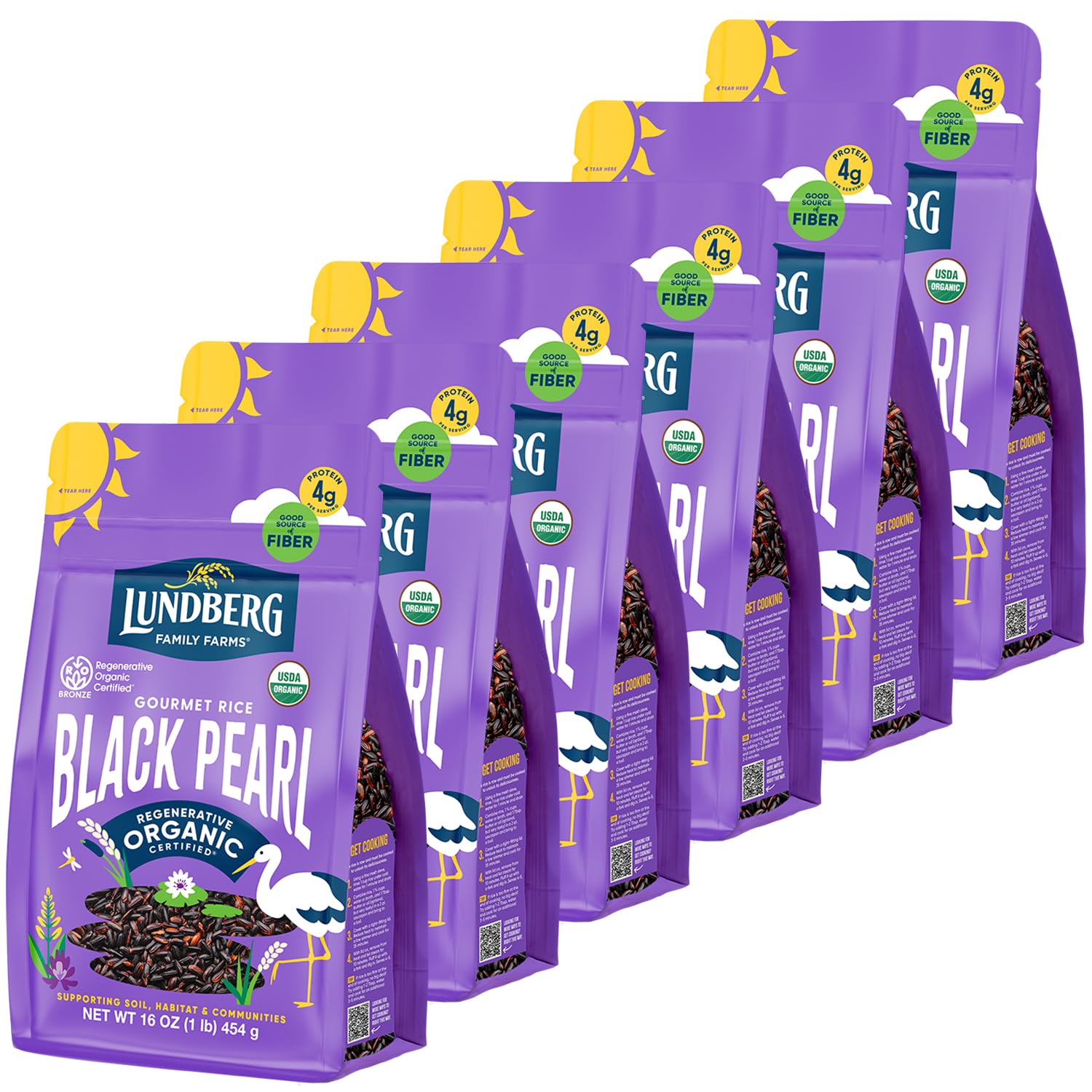 Lundberg Black Pearl Rice, Regenerative Organic Certified, 6-Pack – Full-Bodied Black Rice, Responsibly Grown in California, 16 Oz EaUSDA OrganicRegenerative Organic CertifiedRegenerative Organic CertifiedRegenerative Organic CertifiedRegenerative Organic Certified