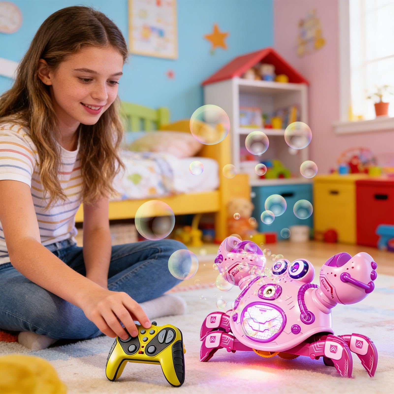 Granchio con luce, musica, elettricamente interattivo | Giocattolo a forma di bolle di sapone per ragazze, bambini, casa, scuola, outdoor, compleanno, vacanze