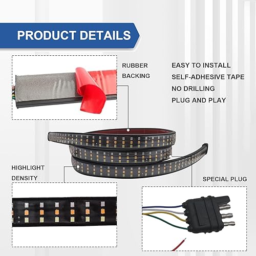 Miniatura 3 de Barra de luz LED de 60 pulgadas para portón trasero, impermeable, barra de luz de triple fila para camionetas, 5 funciones, frenofuncionamiento,