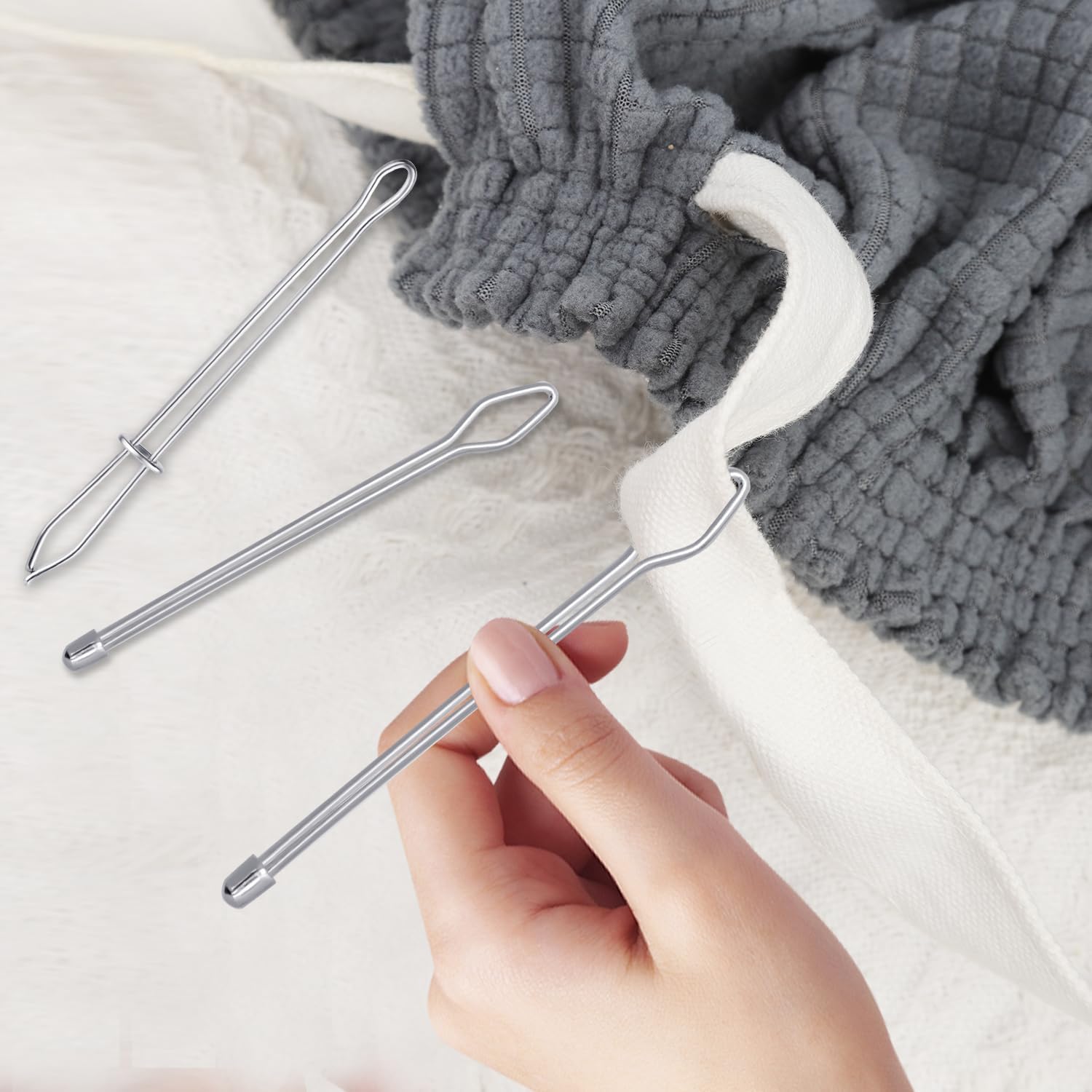 8 Pcs Rope Threader, DIY Rope Threader Clip Waist Band Threading Metal Drawstring Belt Bodkin Threader Sewing Puller Tool Set for Hoodie Sweatpant Coats Pants Elastic Replacement