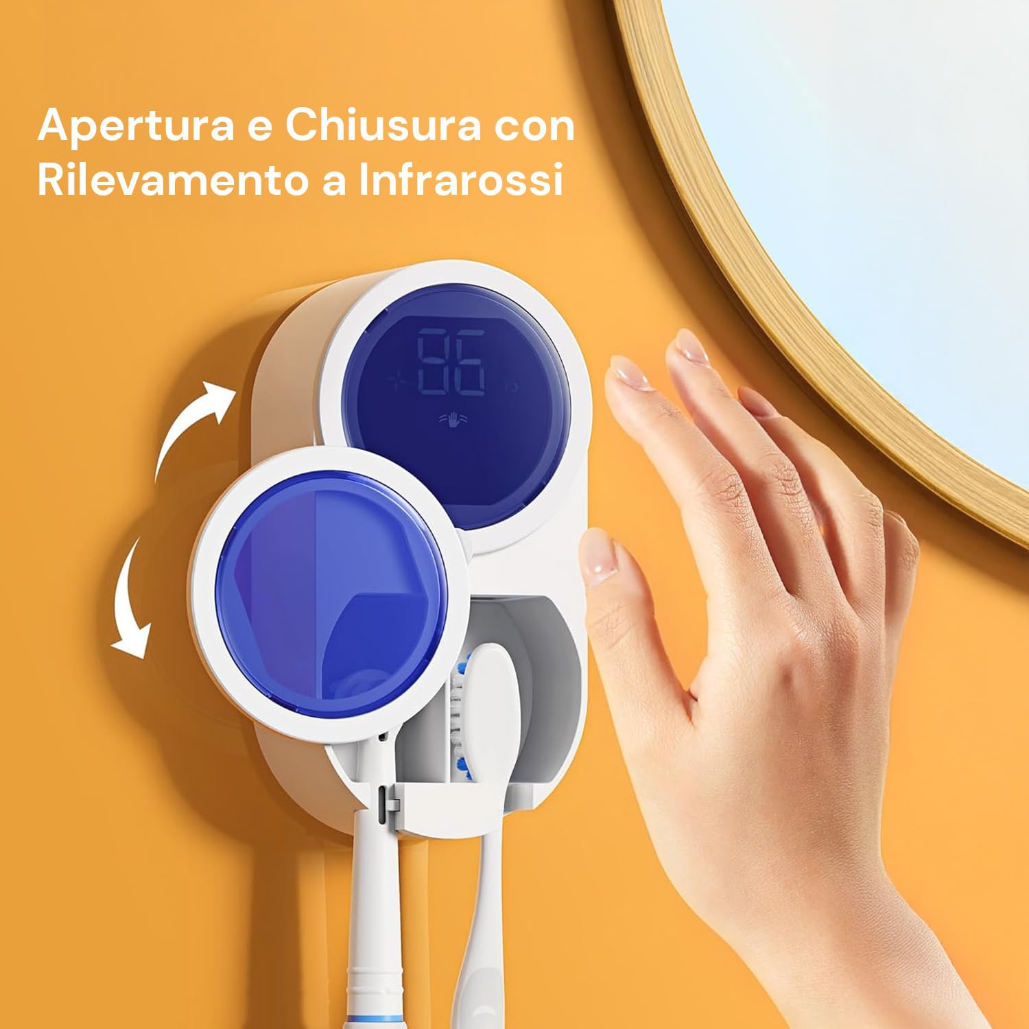 Avilia Sterilizzatore Spazzolini da Parete UV-C con Sensore Infrarossi e Display LED - Asciugatura Automatica e Ricarica USB - Porta Spazzolino Antibatterico per Spazzolini Manuali ed Elettrici