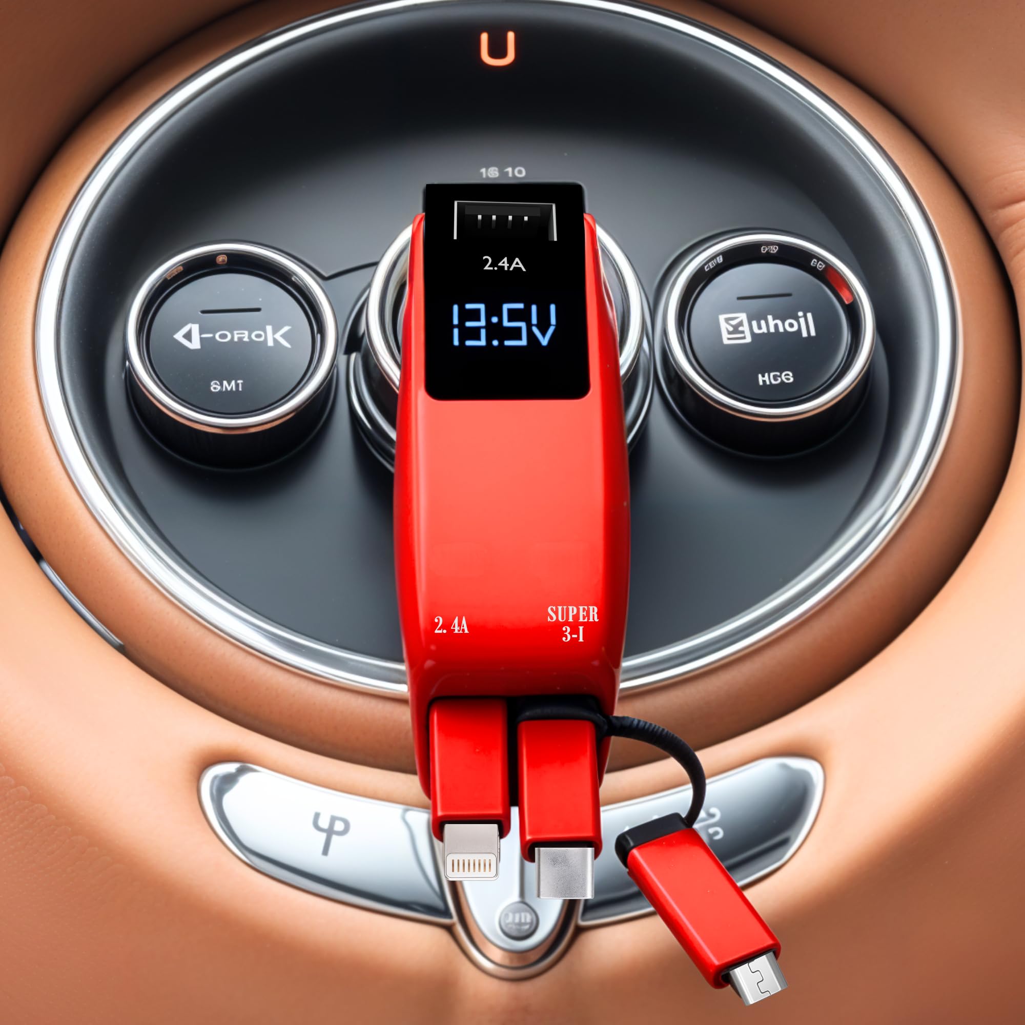 Skibble Retractable Car Charger, 60W 4 in 1 Super-Fast in Car Phone Charger, 80cm Retractable Cables, iPhone, Micro USB & Type C + USB A Input. Great for iPhones, Androids, Smartwatches- Matte Red (B0D35NB2NM) Amazon Price History, Amazon Price Tracker