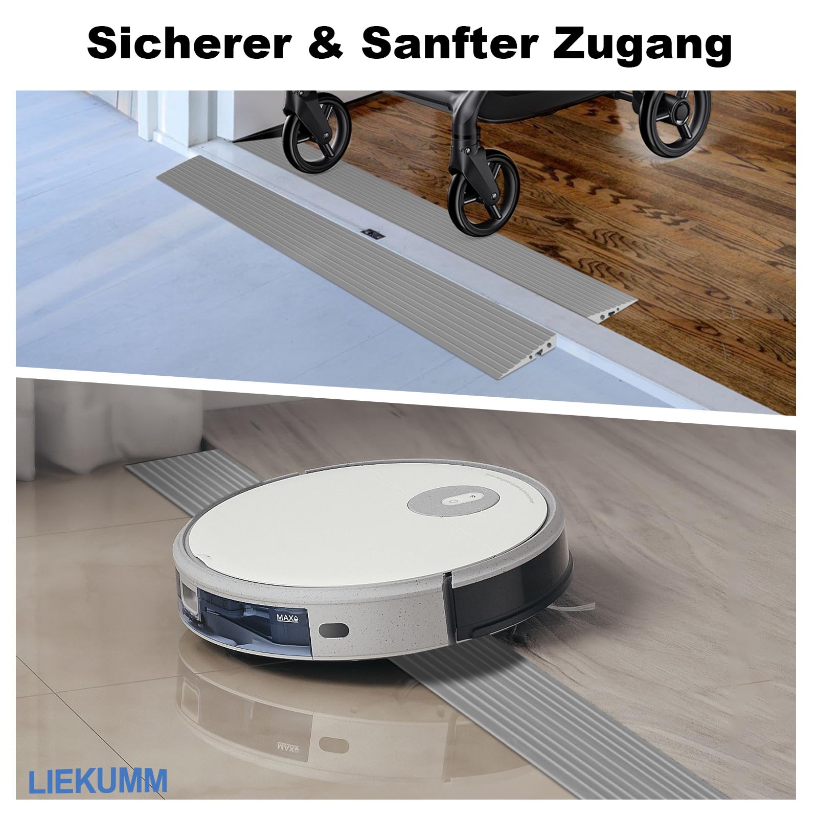 LIEKUMM 2 cm Höhe Türschwellenrampe, 1000 kg Tragkraft Türschwellenrampe Saugroboter, Rollstuhlrampe für Innen- und Außenbereich, Schwellenrampe für Elektro-Rollstuhl, Kinderwagen, Garage, Grau