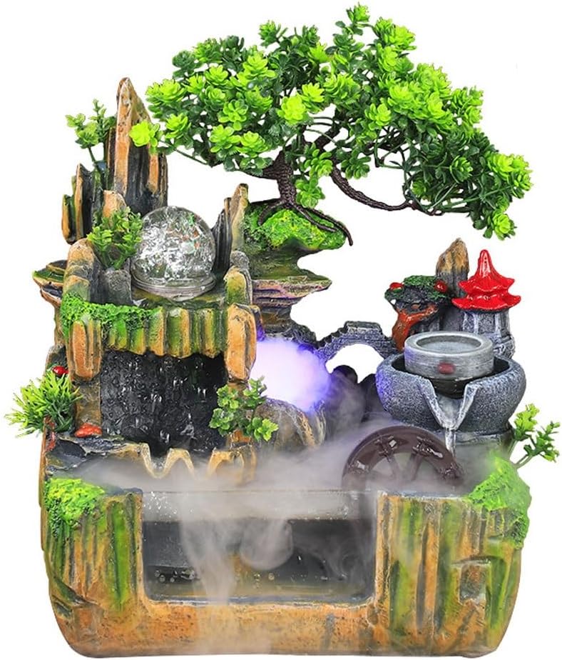 Tabletop Waterfall Fountain Desktop Fountain Small Desktop Fish Tank Rockery Flowing Water Fountain Living Room Humidifier Ornaments Water Fountains Indoor (Without Atomization)