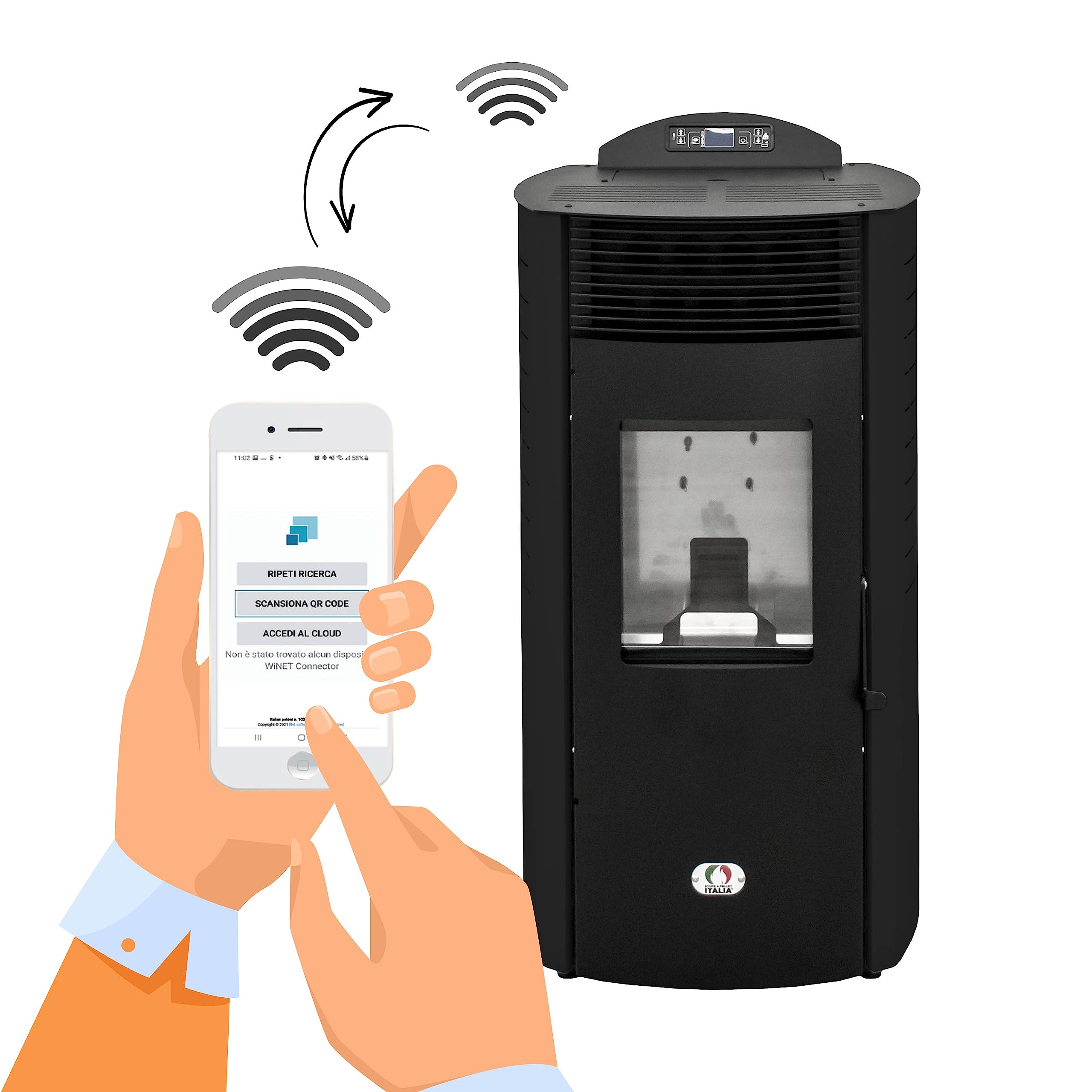STUFE A PELLET ITALIA Siberia Aria New 18 KW WiFi - Poêle à air ventilé 91% efficacité chauffe 180 m² autonomie 30 H programmable 5 vitesses garantie 24 mois noir