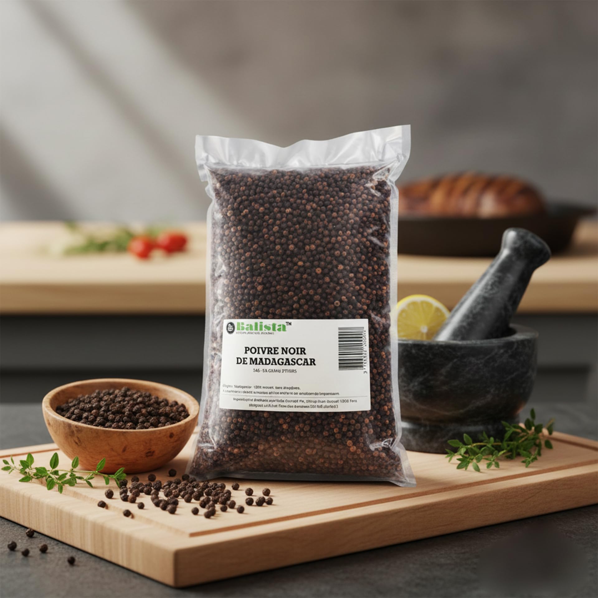 Poivre noir en grains de Madagascar 1 kg – Qualité professionnelle – Grains entiers 100% naturels – Usage restauration & cuisine – Balista